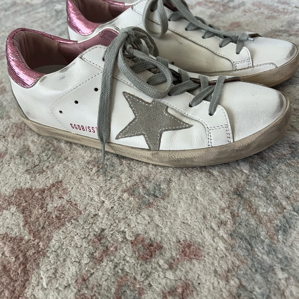 Golden Goose White and Pink Sneakers